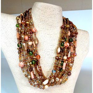 Joan Rivers 9 Strand Torsade Necklace Earth Tones